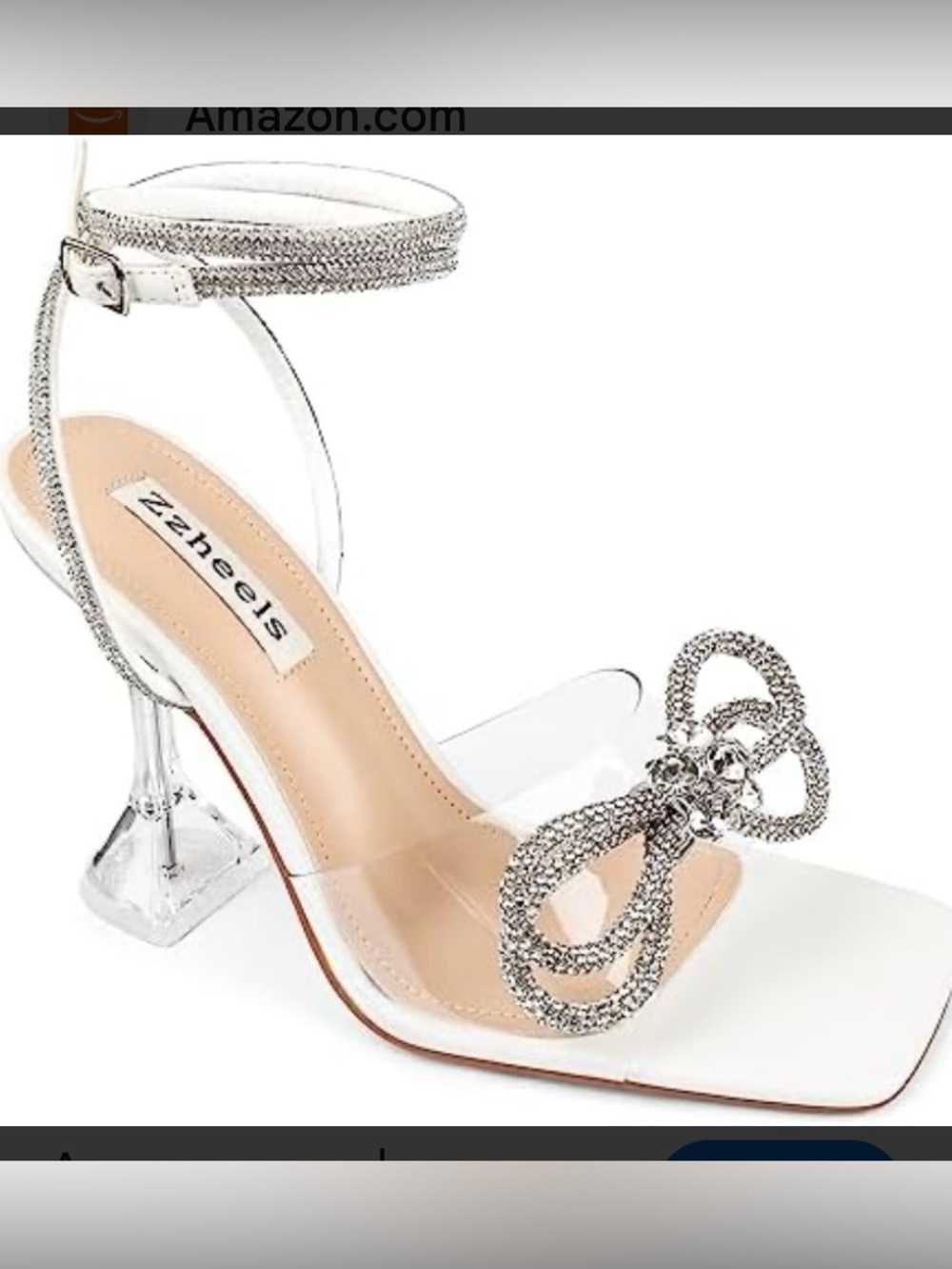Crystal Bow Clear Ankle-Strap Heels - Silver